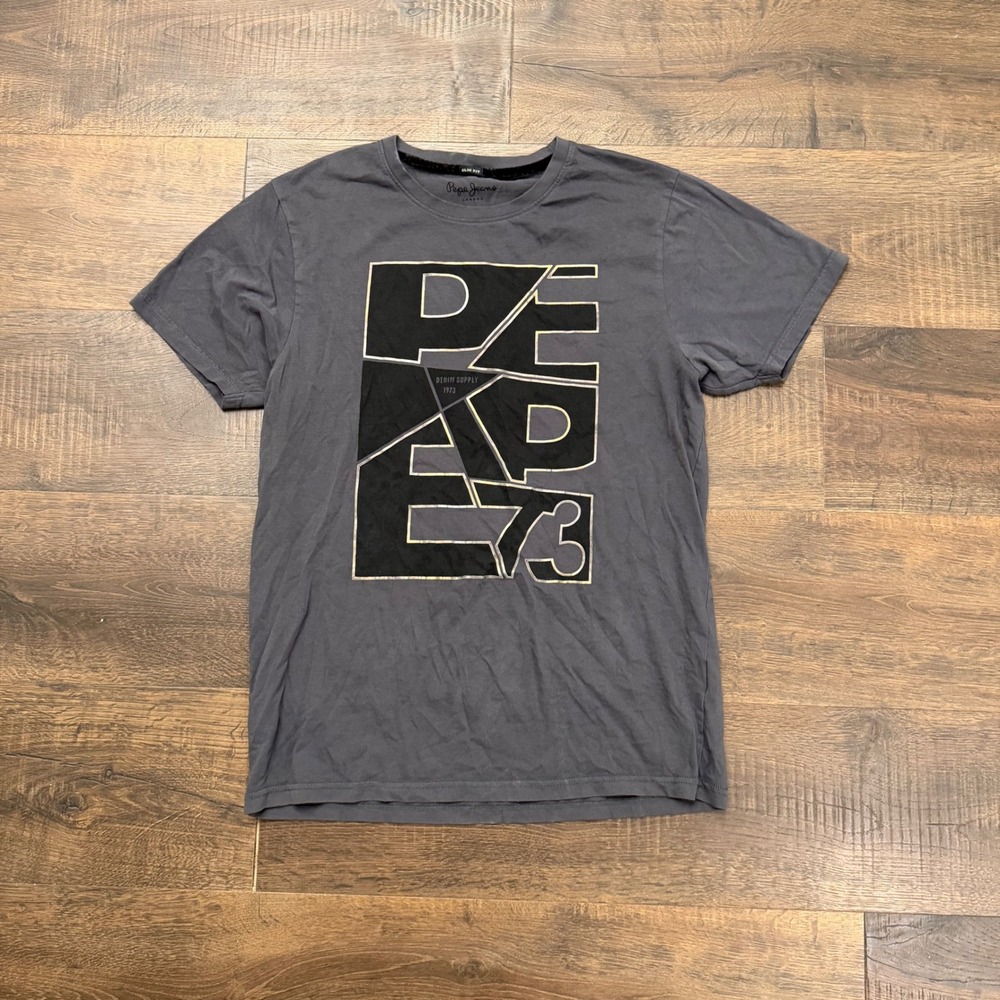 Pepe Jeans London Mens Large Gray Graphic T Shirt Slim Fit PEPE 73 Streetwear